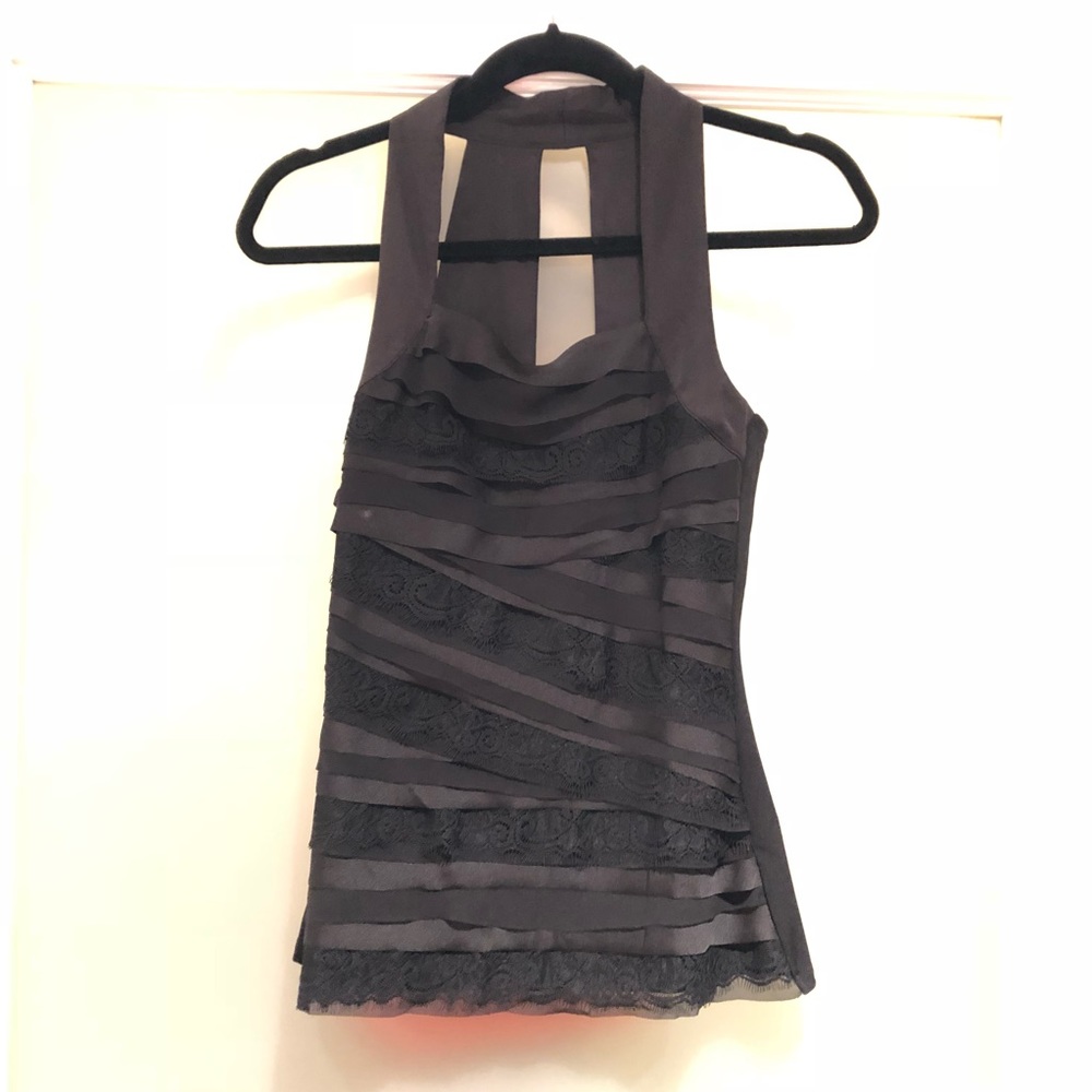NWT Black Tiered Lace Halter Top XXS